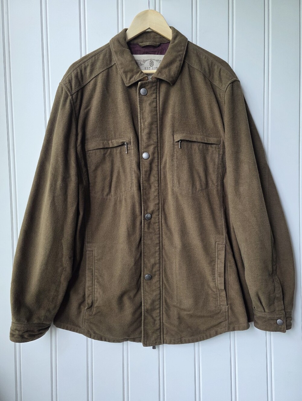 Tommy Bahama Long Sleeve Fleece Utility Shirt Zip Up Jacket Brown Large